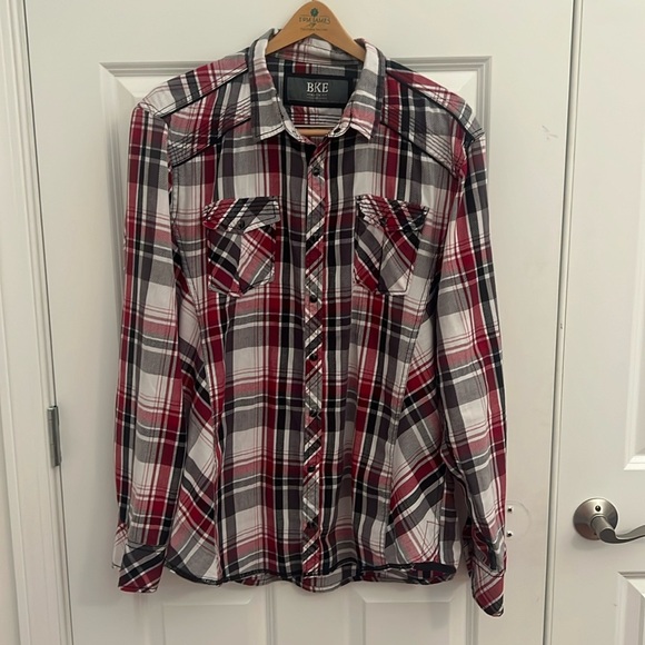 BKE Slim Git Plaid Snap Front Western Rodeo Cowboy Cotton Mens Shirt XL - Picture 1 of 9